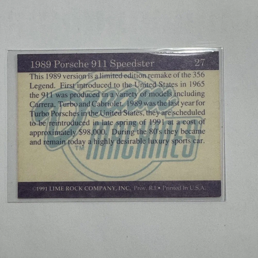 1989 Porsche 911 Speedster Automobile‎ Dream Machines Trading Card Imperial 1991